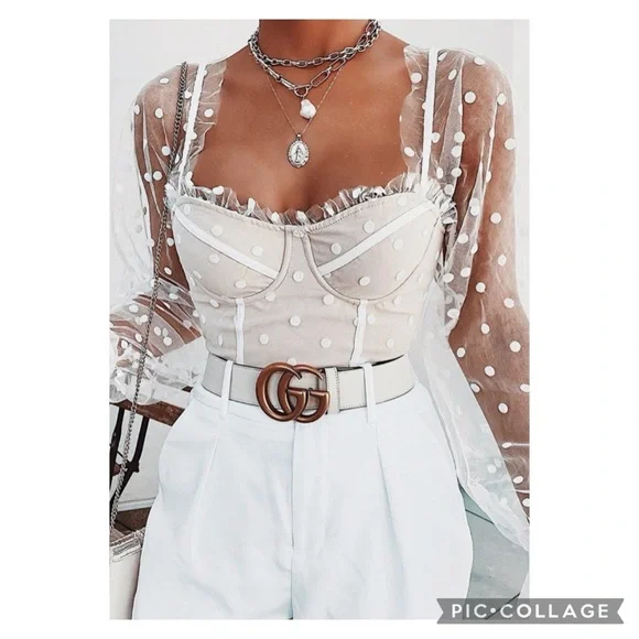 Runaway The Label Chloe White Spot Crop Top Size Medium NWTi - Picture 3 of 15